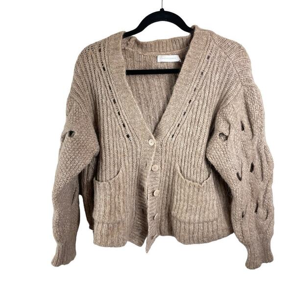 Jonathan Simkhai Reagan Alpaca Wool Blend Chunky Cardigan Sweater Brown Size XS - Picture 2 of 7